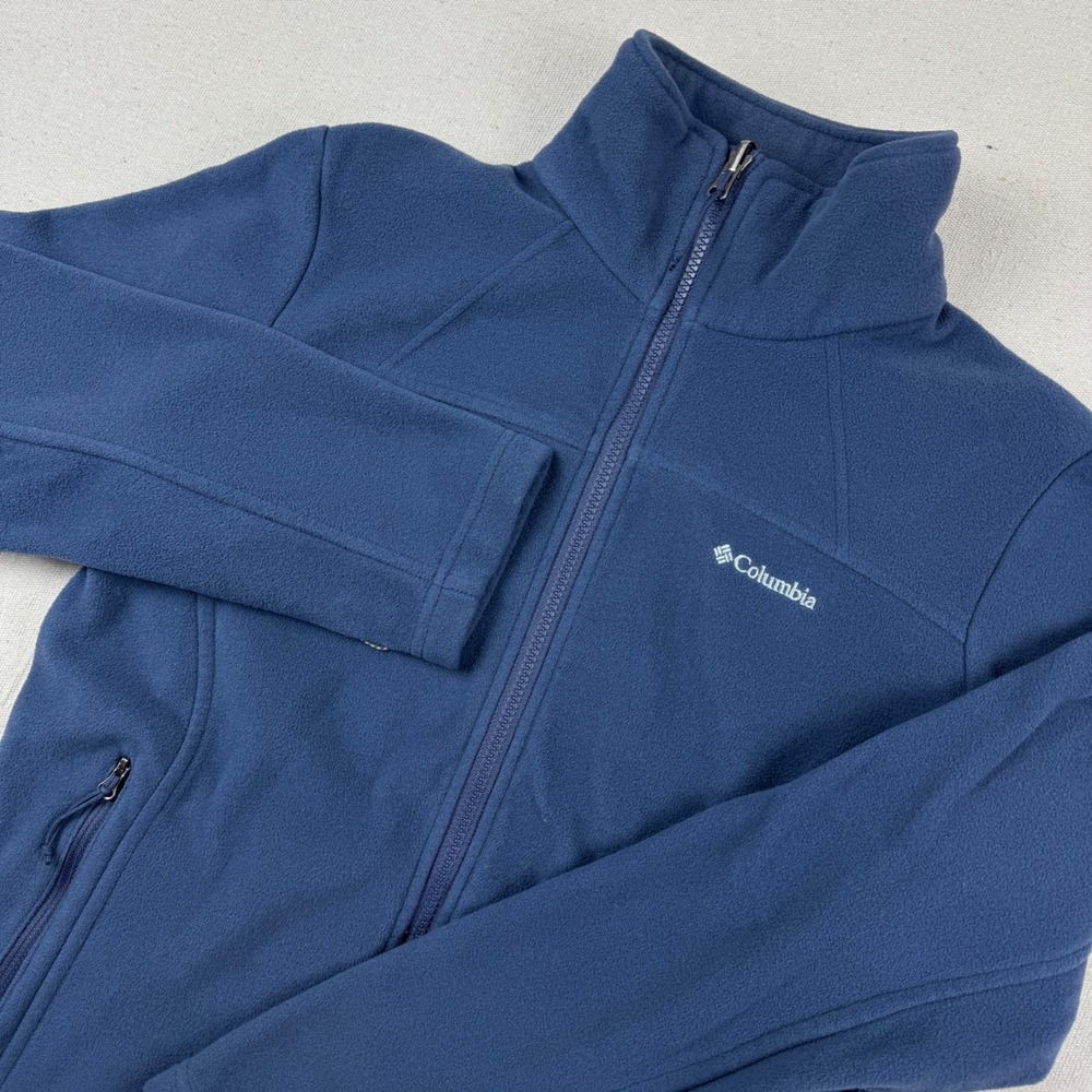 Columbia Medium Fleece Jacket Womens Navy Blue Full Zip Mock Neck